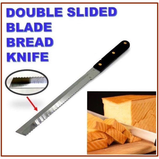 8 Inch Stainless Steel 2 in 1 Double Sided Bread Knife/ Toast Slicing Knives/ Cake Slicer/ Pisau Roti