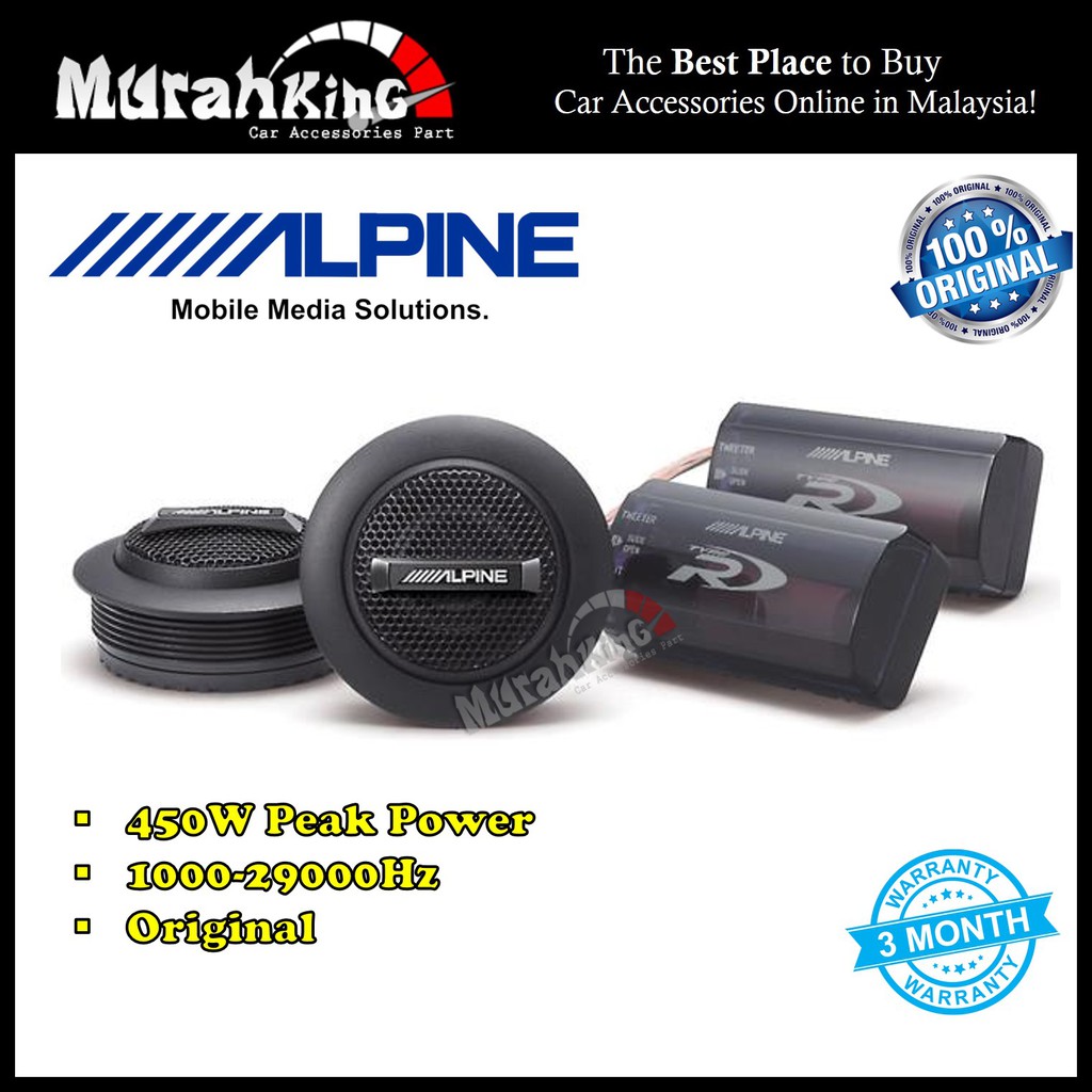 Alpine SPR10TW TypeR 1" Inch Silk Dome Car Speakers Tweeter (450W