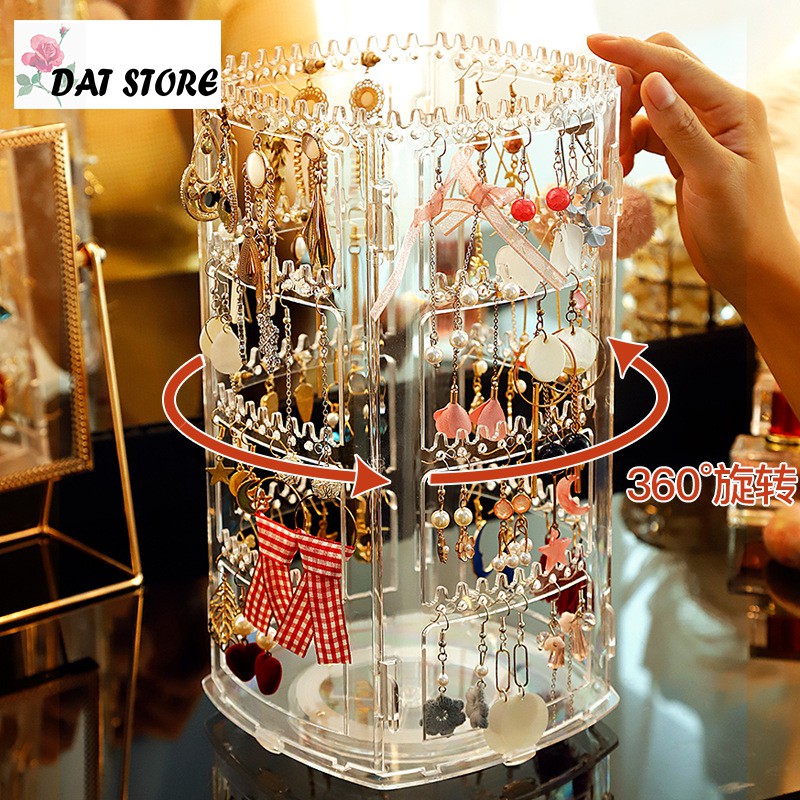 Earrings Holder Display Stand 360 Rotate Storage Jewelry Necklace Earring Organizer Clear Jewellery Rack Shelf