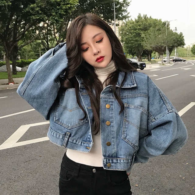 oversized cropped denim jacket