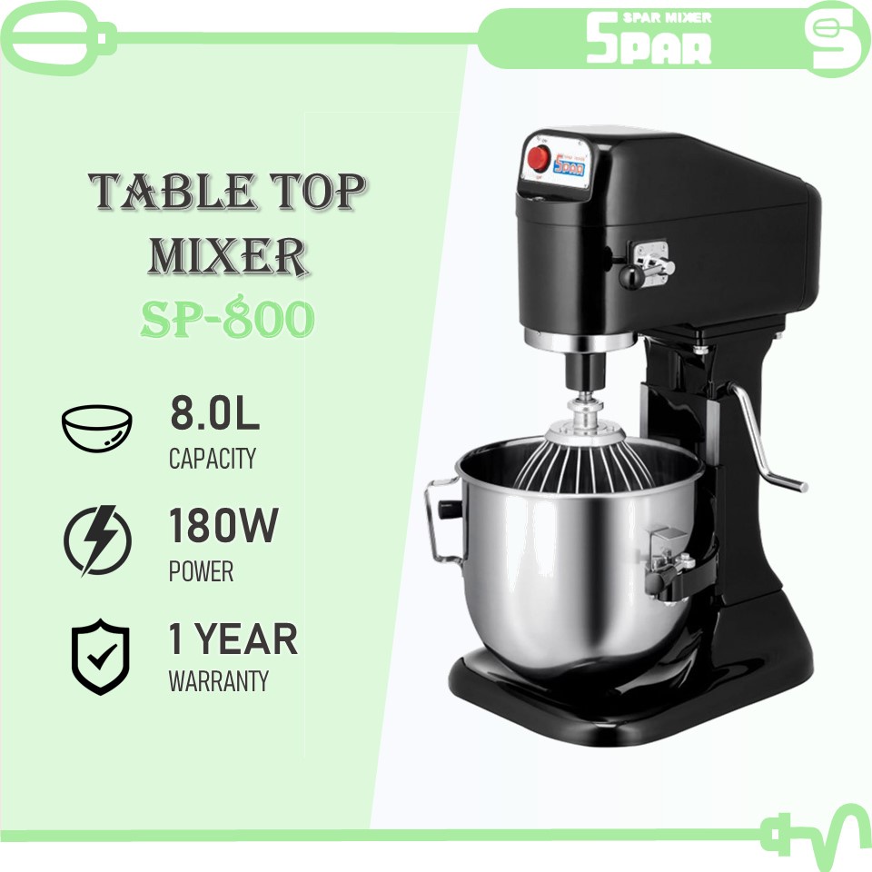 SPAR Table Top Mixer SP800 Black (8.0L/180W) Stand BowlLift Heavy