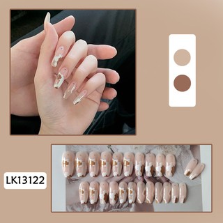 Free Two Sticking Tools Lincoo Set 24 Fake Nails With Glue French Flowers Fake Nail Long Nails Shopee Malaysia