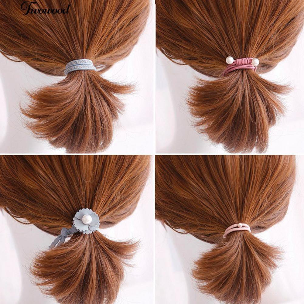Twowood 4pcs Set Floral Faux Pearl Hair Ring Rope Holder Shopee