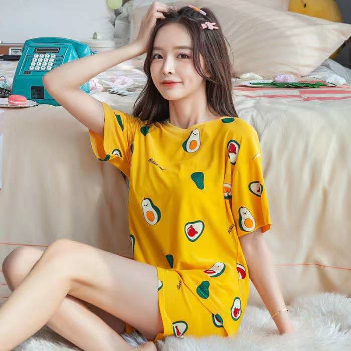 [ Readystock ] 11 Design Pajamas Set Lady Short Sleeve Sleepwear Nightwear Baju Tidur Silk Licin