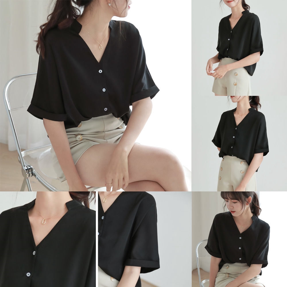 black chiffon blouse short sleeve