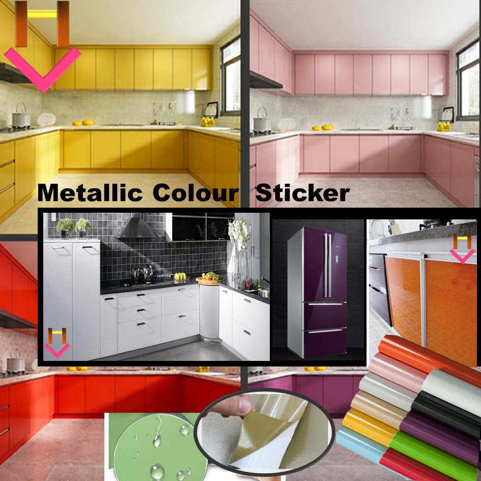 60cm x min. 2m Metallic Colour Wallpaper / Furniture Sticker 橱柜翻新贴纸 Waterproof Vinyl Cupboard Wallpaper Cabinet Sticker