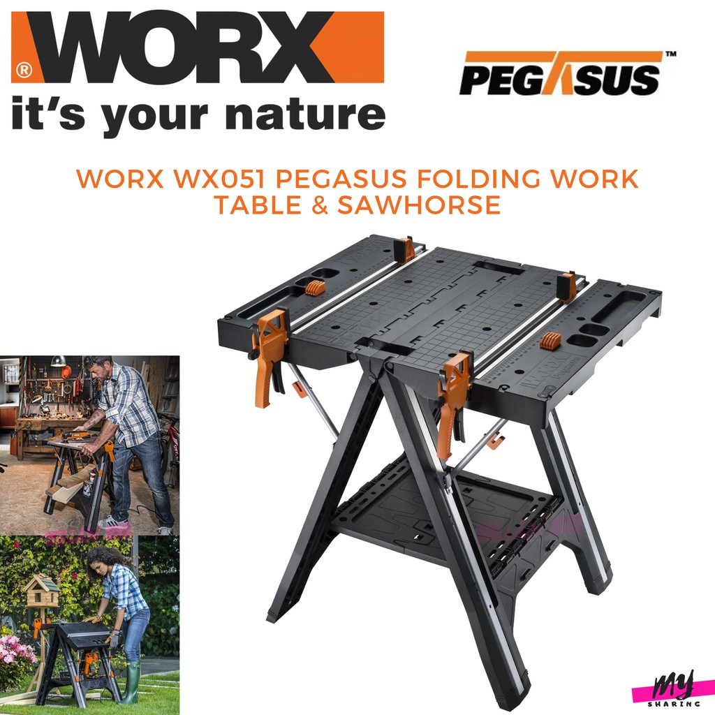 Worx WX051 Pegasus Folding Work Table & Sawhorse Shopee Malaysia