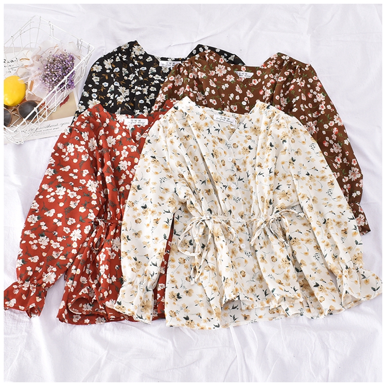  korean  style women ladies chiffon  floral shirt blouse baju  