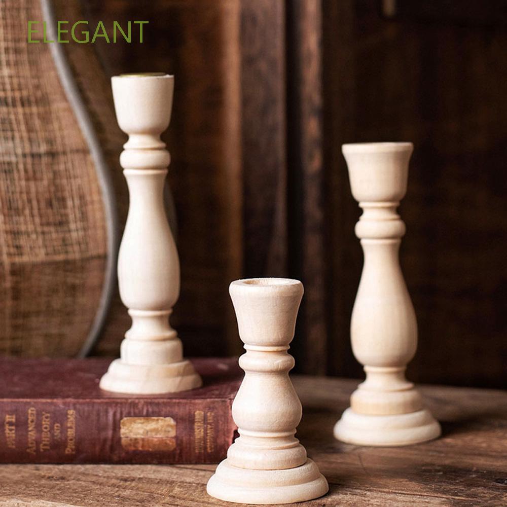 ELEGANT Unpainted Candle Holder Nordic Wedding Decoration Candlestick Holder Stand Table Wood Craft Classic Vintage Wooden Pillar