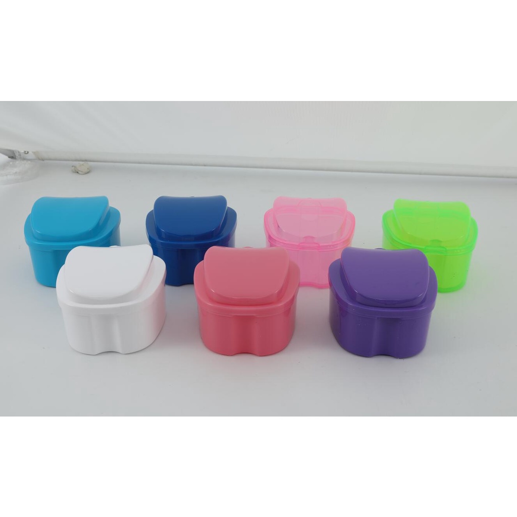 Dental Orthodontic retainer case cleaning with strainer basket denture