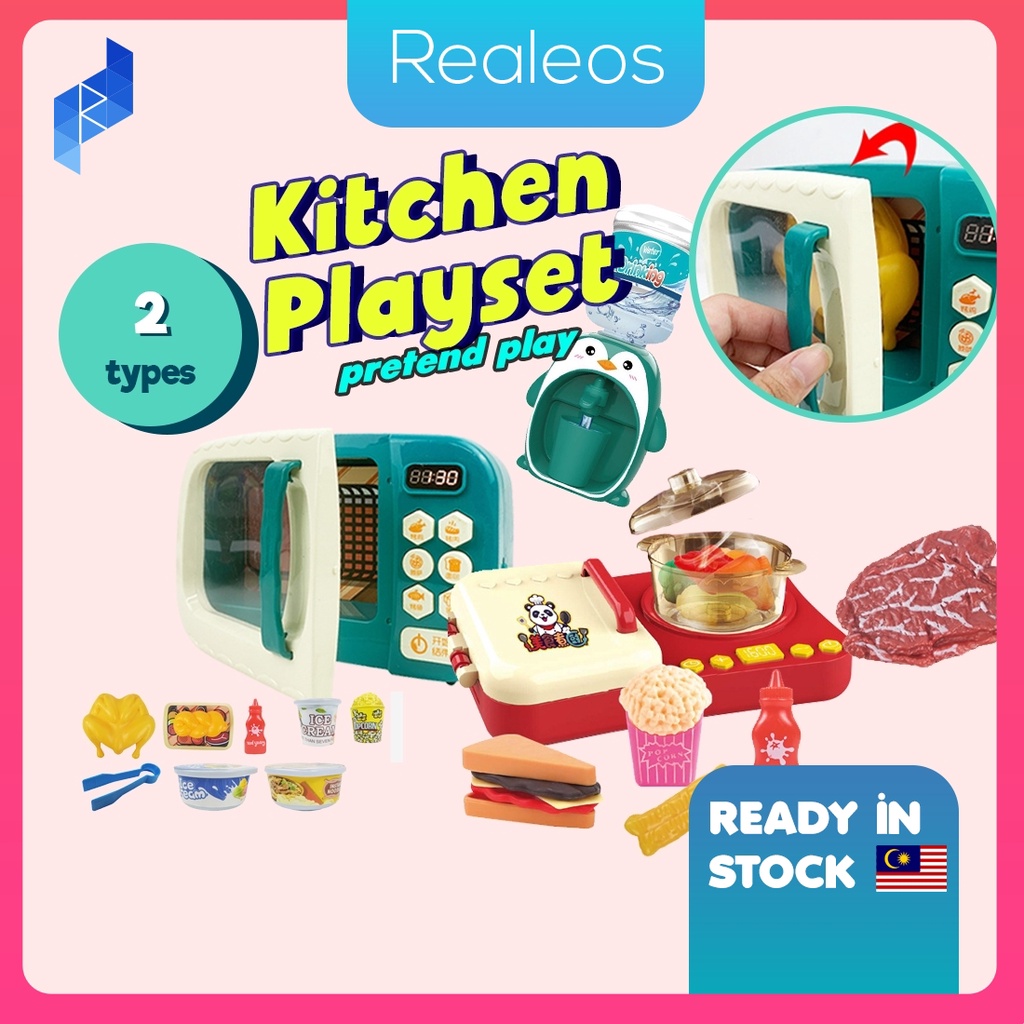 Realeos Kids Pretend Play Kitchen Playset Microwave Stove Toy Permainan ...