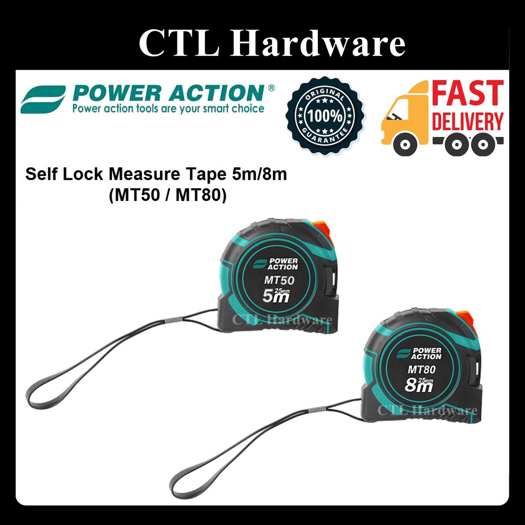 Power Action 5m/8m Self Lock Measure Tape MT50 / MT80 (mt-50 / mt-80)