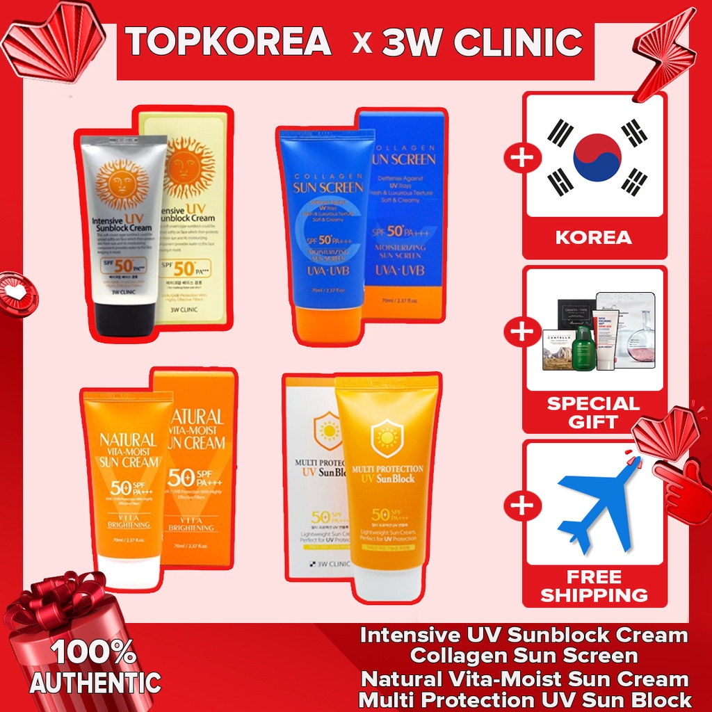 ★3W CLINIC★<> Multi Protection UV Sun Block,,, Intensive UV Sunblock Cream,,, Collagen Sun Screen,,, Natural Vita-Moist Sun Cream-4 Options / TOPKOREA / Shipping fro