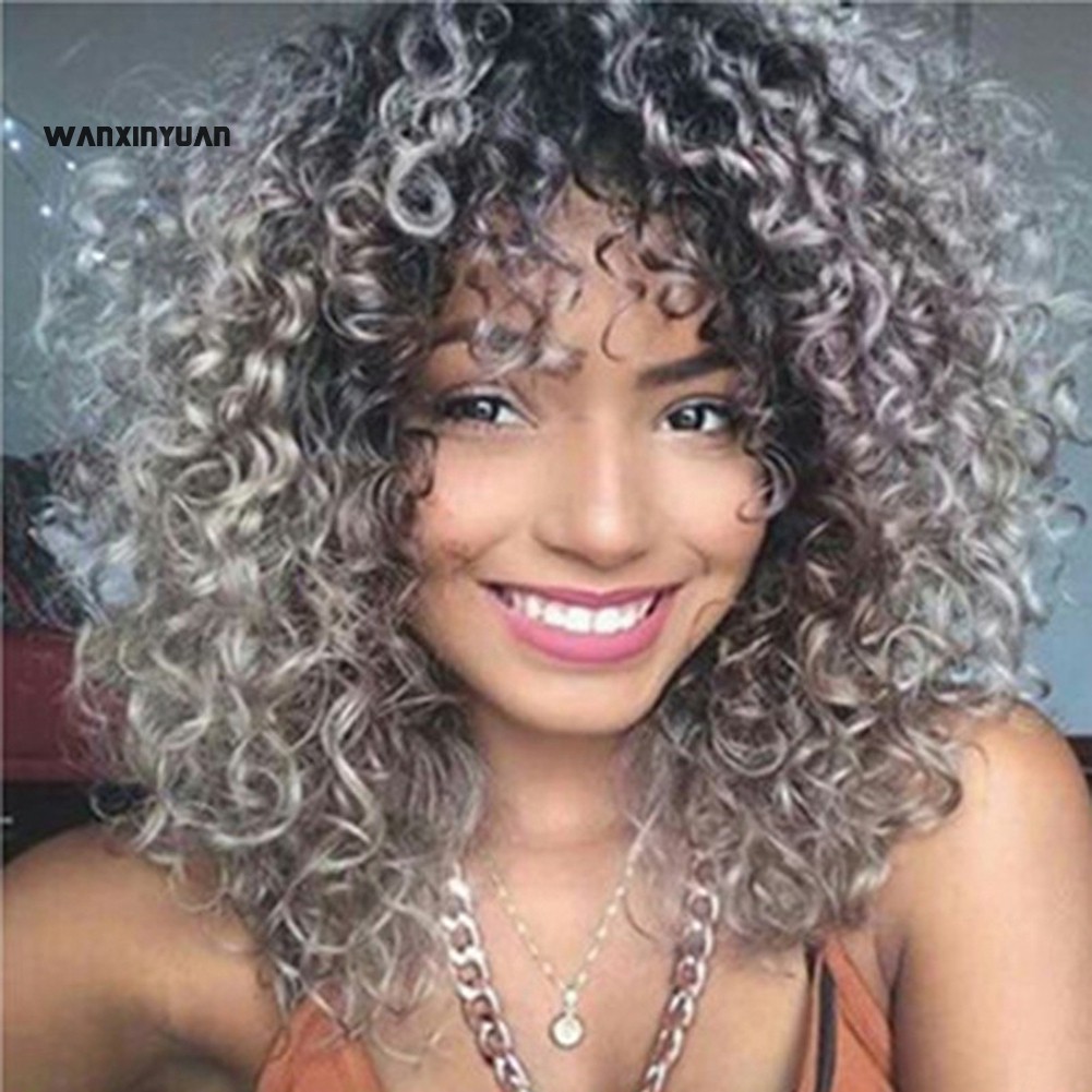 Wx Black Women Synthetic Short Curly Hair African American Mixed Color Wig Cap Shopee Malaysia