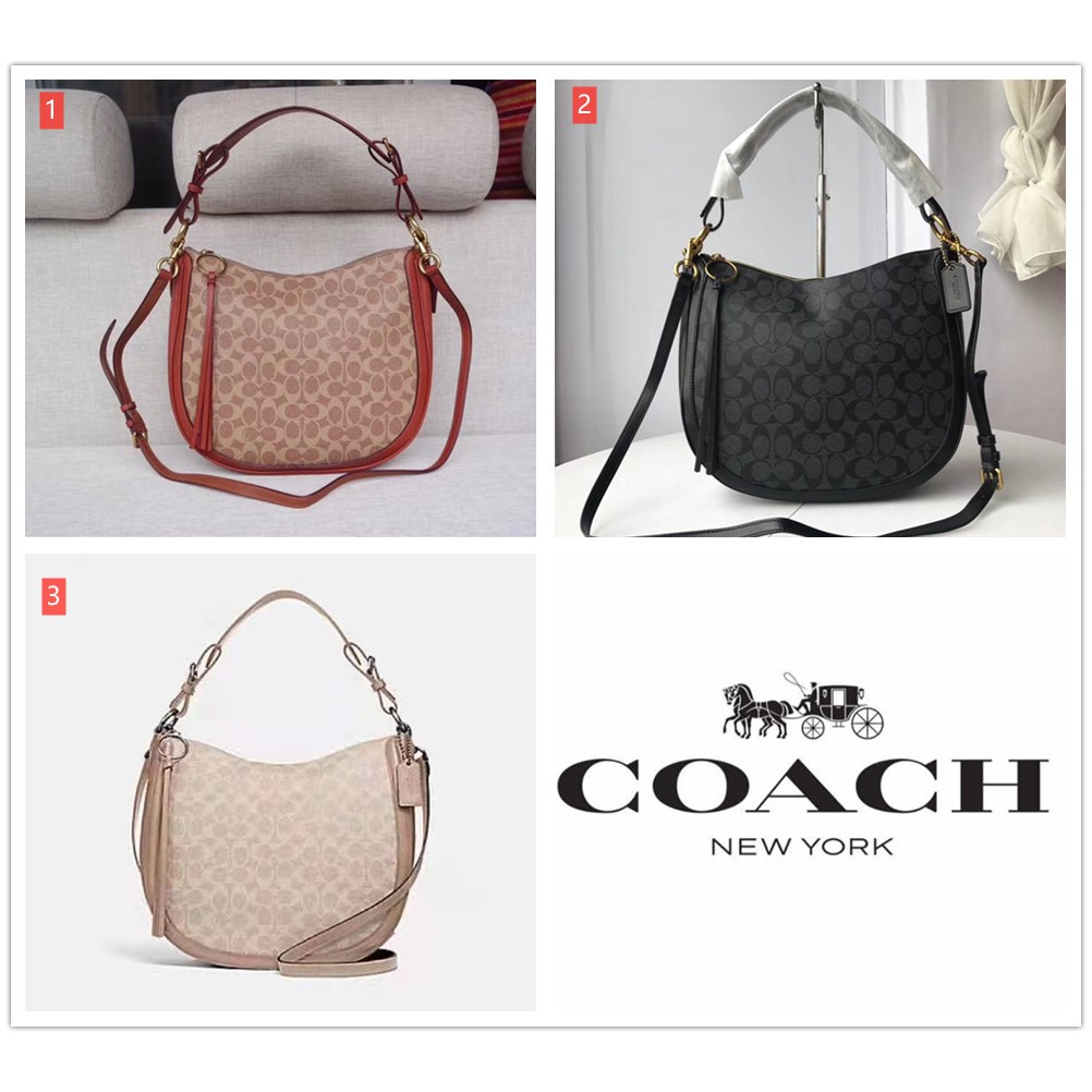 COACH 38580 SUTTON Original Halfmoonbag Large capacity canvas+leather  women's handbag multi-use bag | Shopee Malaysia