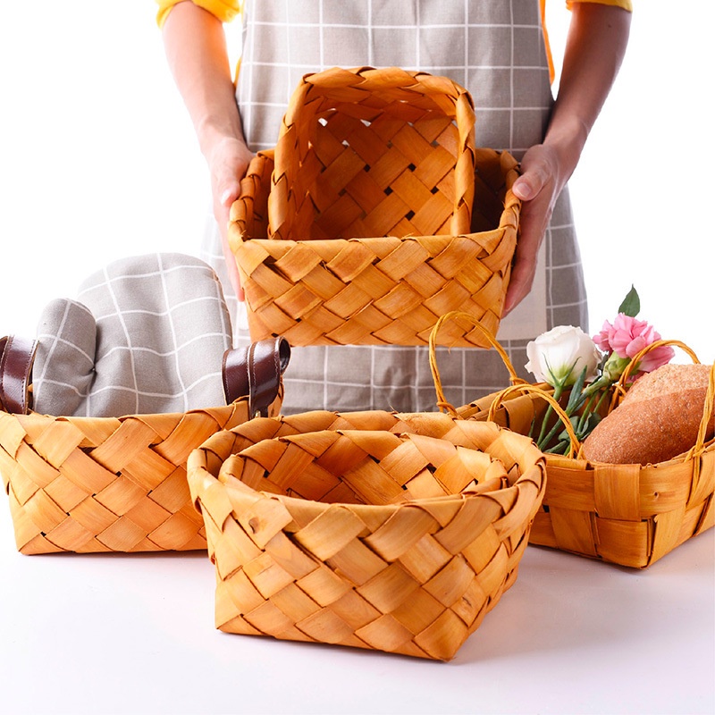 Handmade Bamboo Woven Bread Basket Fruit Vegetables Egg Storage Weaving ...