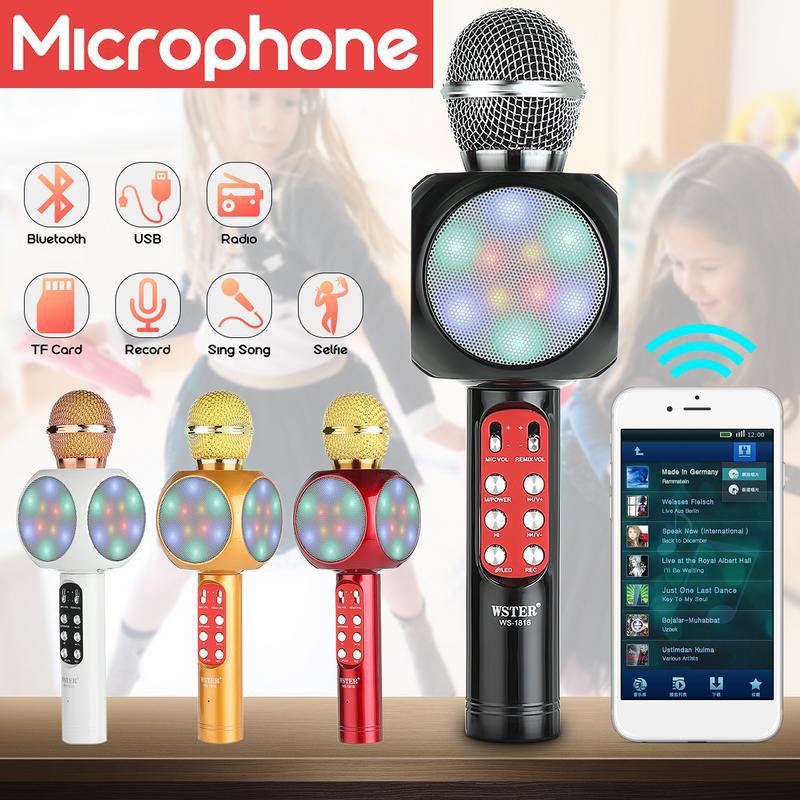 Ws 1816 Mic Wireless Bluetooth Karaoke Smule Led Rgb Microphone