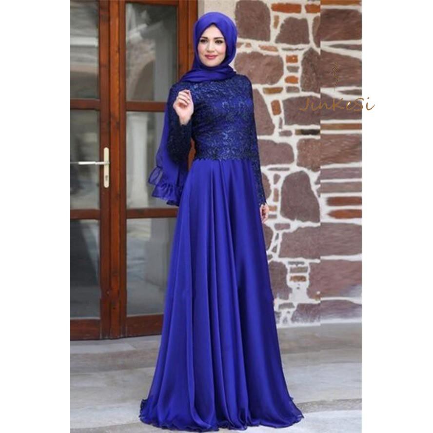 Women Formal Lace Baju  Muslimah Satin Long Peplum  Dinner 