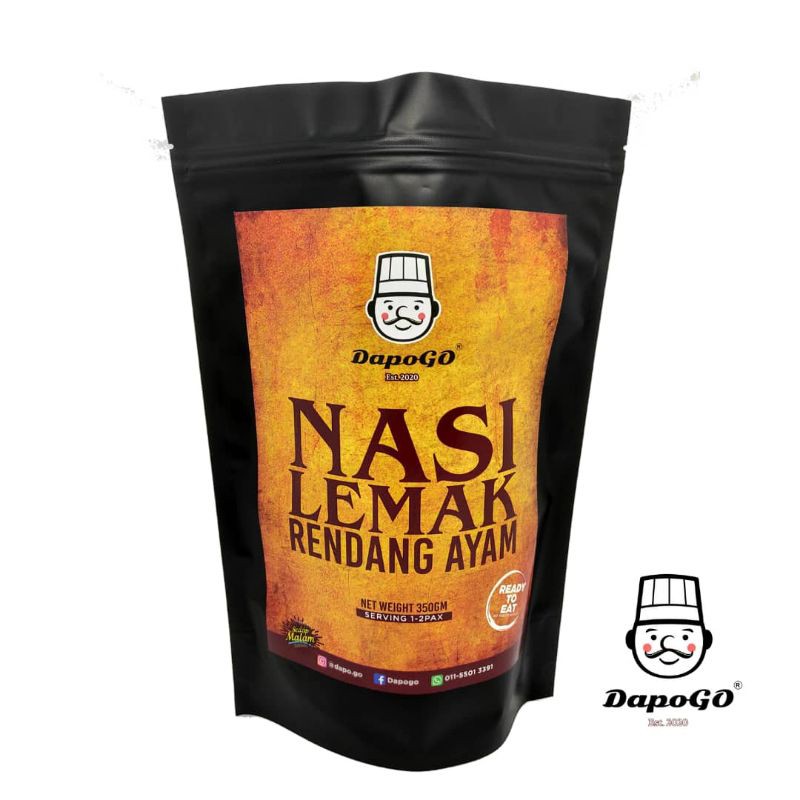 DAPOGO Nasi Lemak Rendang Ayam (530gm) | Ready to Eat (RTE) | Instant Meal shelf life 2 years | Halal & Premium | MRE