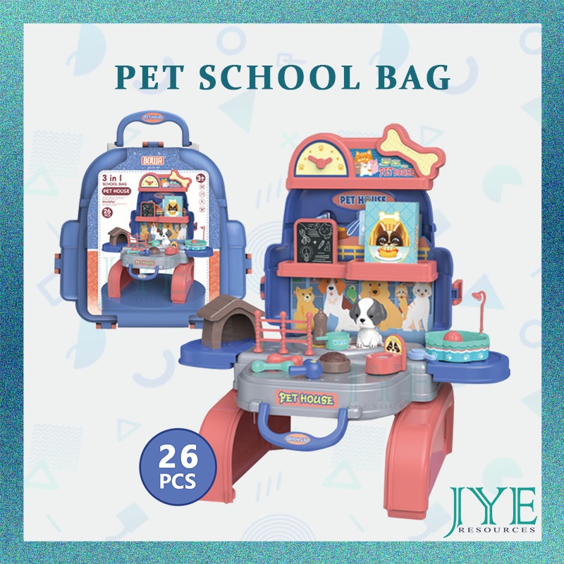 JYE 3IN1 BOWA Cute Pet House Feed Food Play with Doll Kids School Bag Suitcase Stall Table Toy Set / Mainan Budak