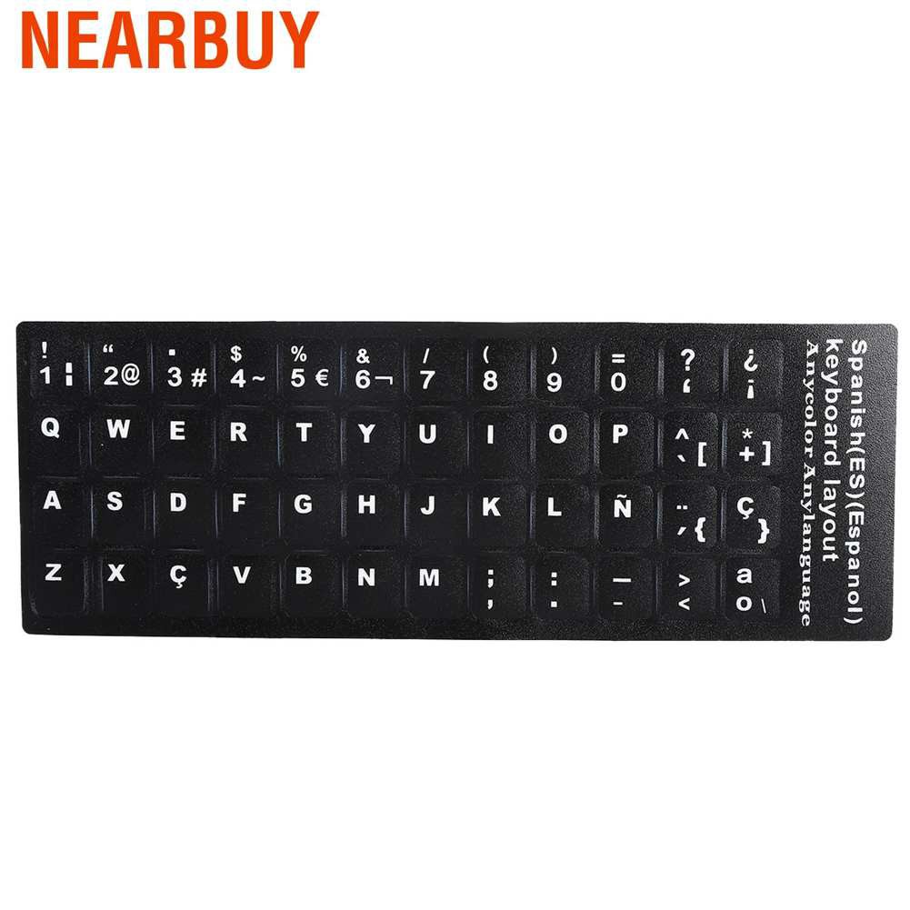 Nearbuy Keyboard Sticker Spanish Waterproof Black Background For 10in To 17in Laptop Notebook Desktop Computer Shopee Malaysia