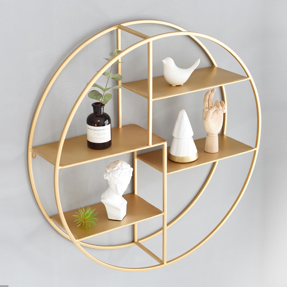 Nordic Wrought Iron Four Tier Rack Round Simple Gold Wall