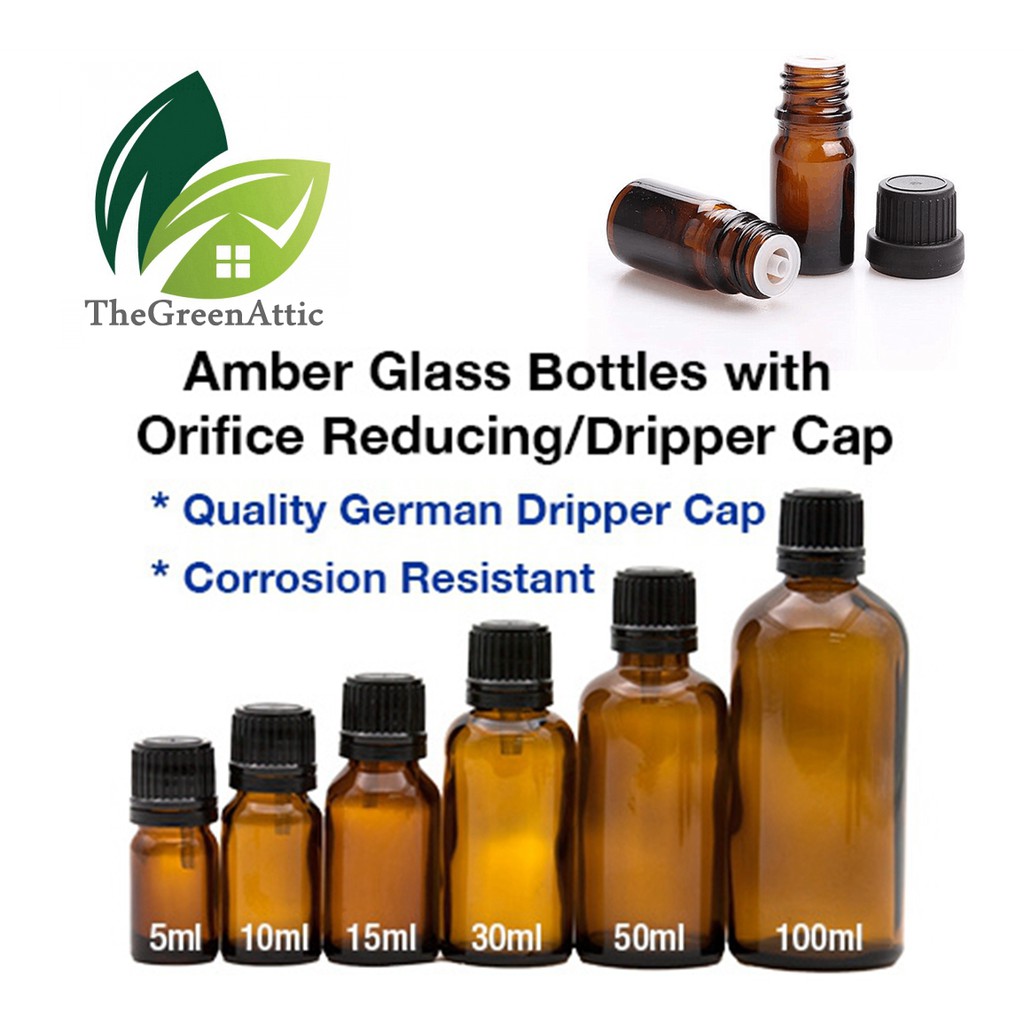 TheGreenAttic Essential Oil Bottle Massage Oil Bottle Amber Glass Bottle With Dripper Amber Bottle 精油玻璃瓶 10ml 30ml 50ml