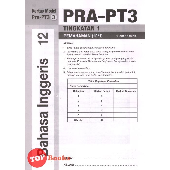 Topbooks Sasbadi Kertas Model Pra Pt3 Formula A Bahasa Inggeris Tingkatan 1 Shopee Malaysia