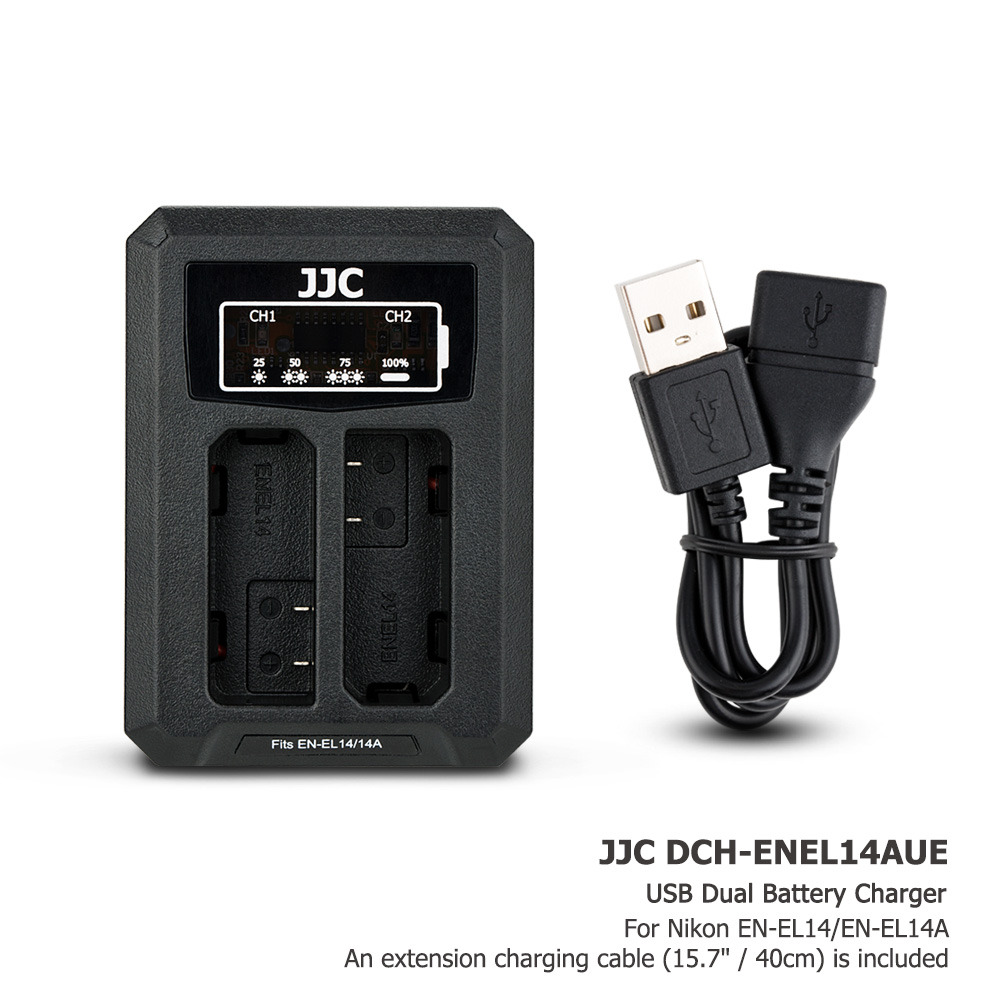 JJC USB Dual Battery Charger for Nikon D5600 D5500 D5300 D5200 D5100 D3400 D3500