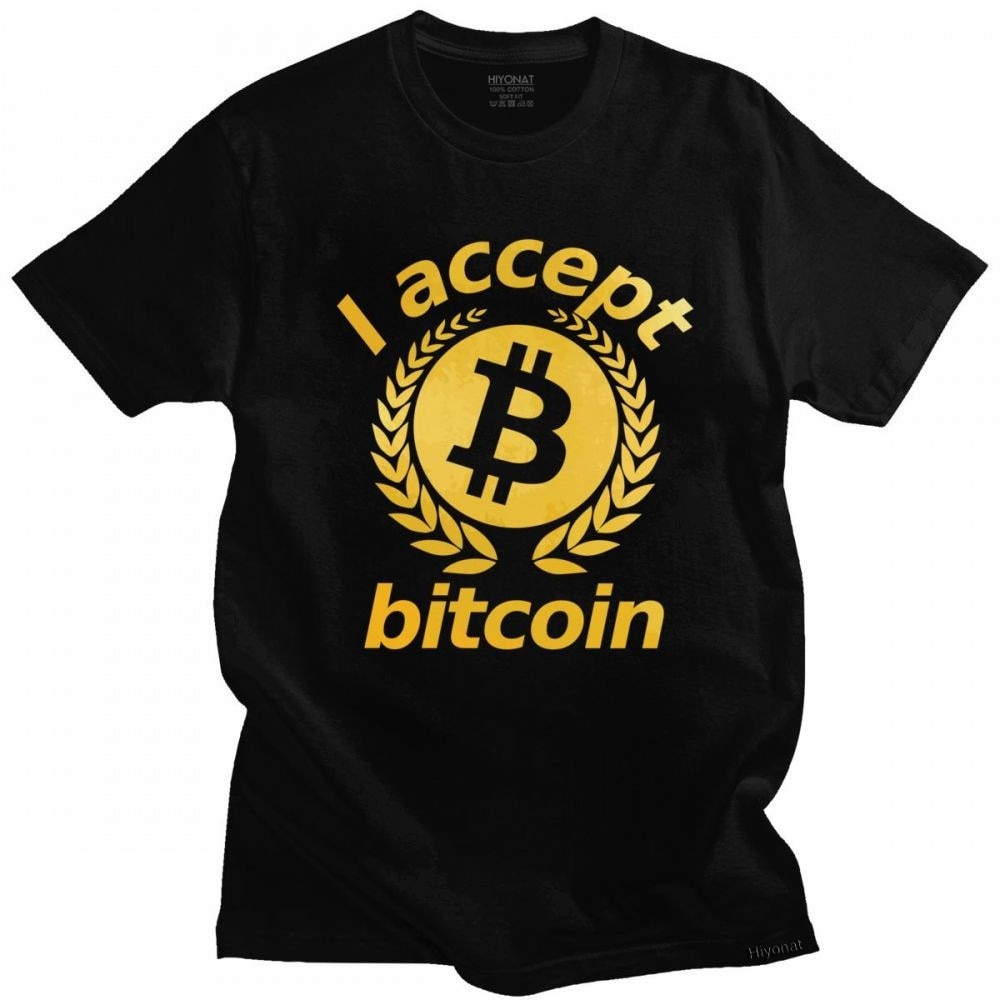 Funny I Accept Bitcoin T Shirt Men Short Sleeved BTC T-shirt Cryptocurrency Crypto Blockchain Tshirt Pure Cotton Tee Tops Merch