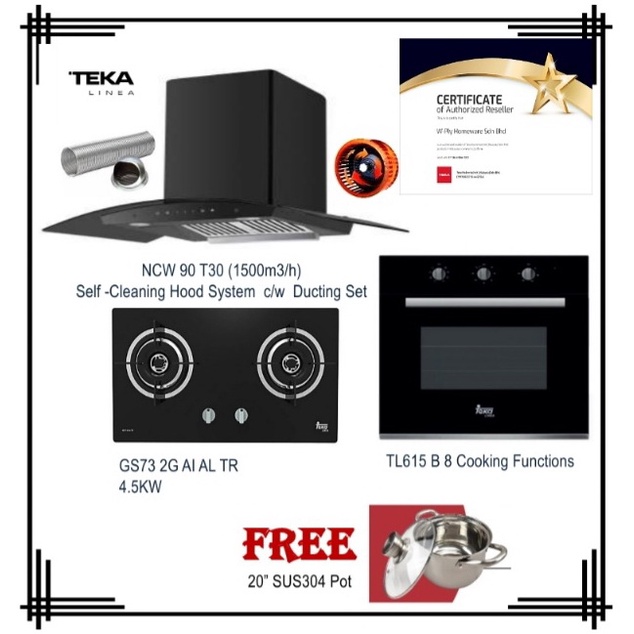 Teka NCW 90 T30 Self Cleaning Hood System (1500m3/h) + Hob GS73 2G AI