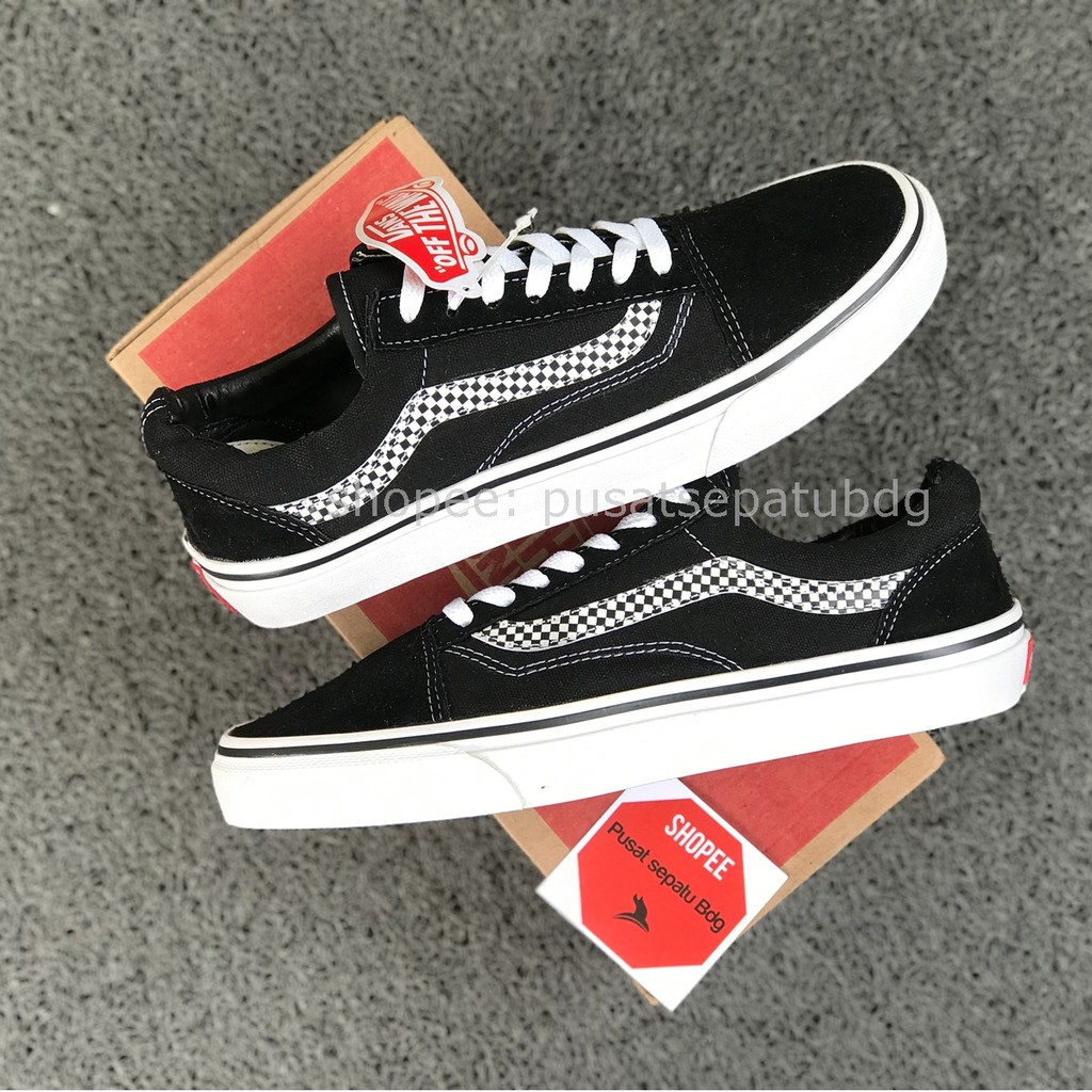 vans old skool black & white mixed checkerboard skate shoes