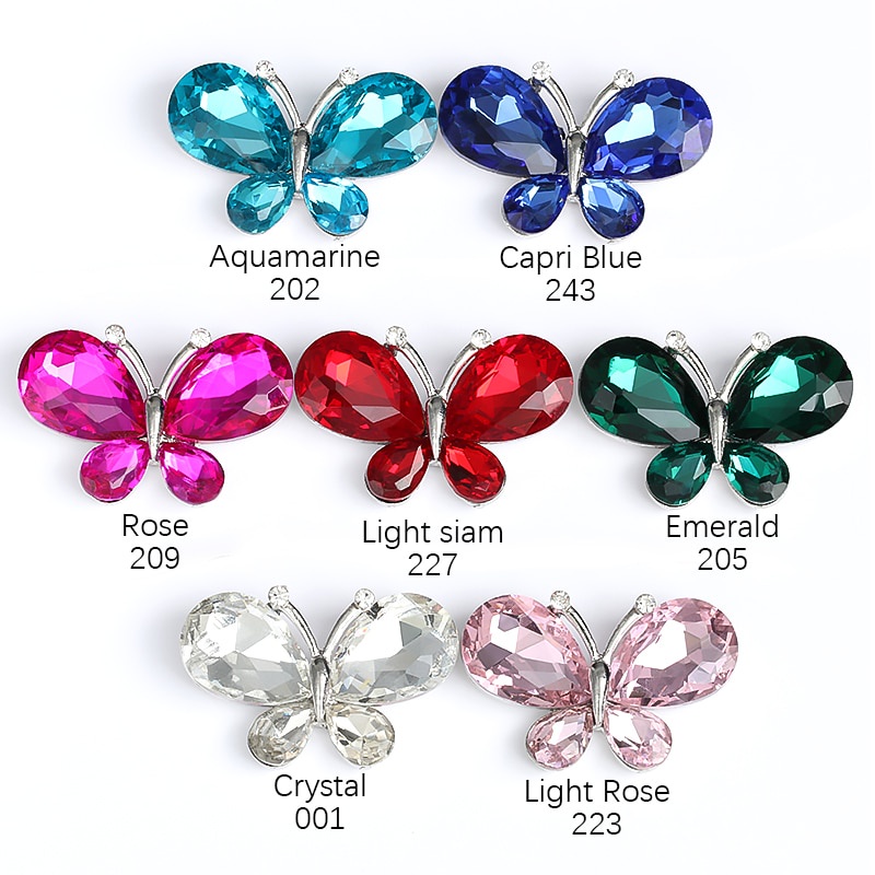 Yichuan manual 1/5 Pcs Crafts Butterfly Rhinestone Appliques Jewelry Charms Handmade Trendy Glue on Glass Decorations Big Crystal AccessoriesBarang kemas，Kelengkapan