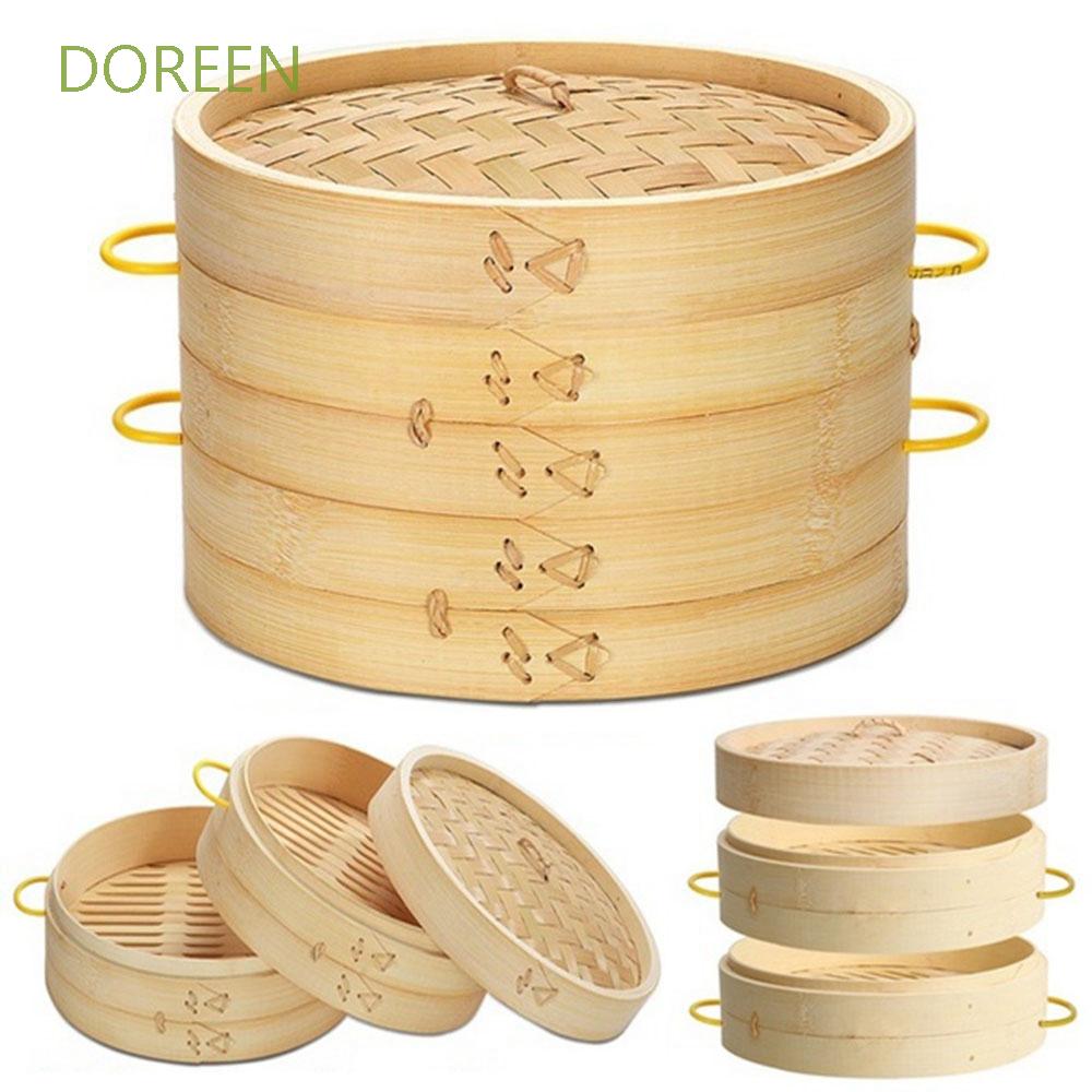 DOREEN 15/20/25/30 cm Cage Healthy Basket Bamboo Steamer Cover Wooden Vegetables Fish Dumpling Anti-scald Kitchen Tool