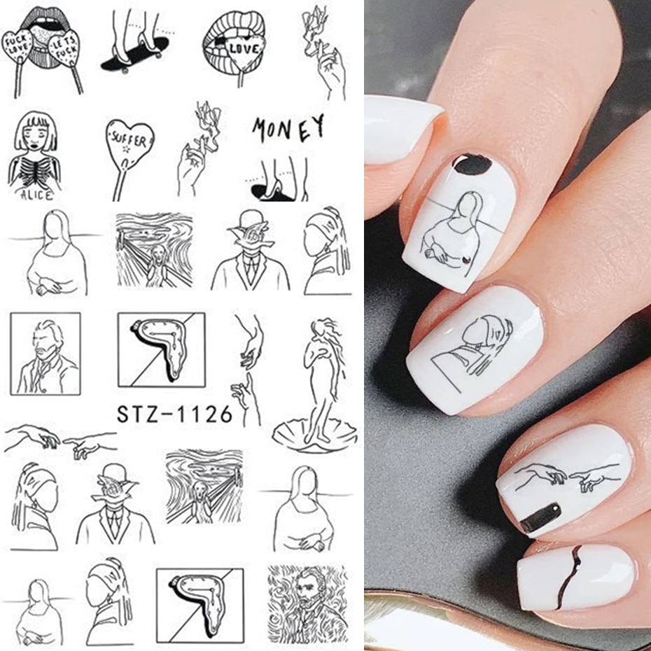 Hama Nail Abstract Face Lines Lady Sticker Nail Design Mona Lisa Van