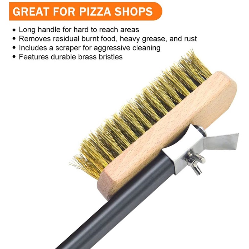 Oven Brush Pizza,Oven Scraper Cleaning Brush Aluminum Alloy Handled Pizza BBQ Oven Grill Bristles Barbecue Cleaning Brush Scraper 