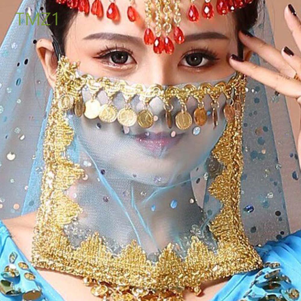 TMZ1 Rhinestone Face Veils Women Sequins Indian Dance Belly Dance Costumes