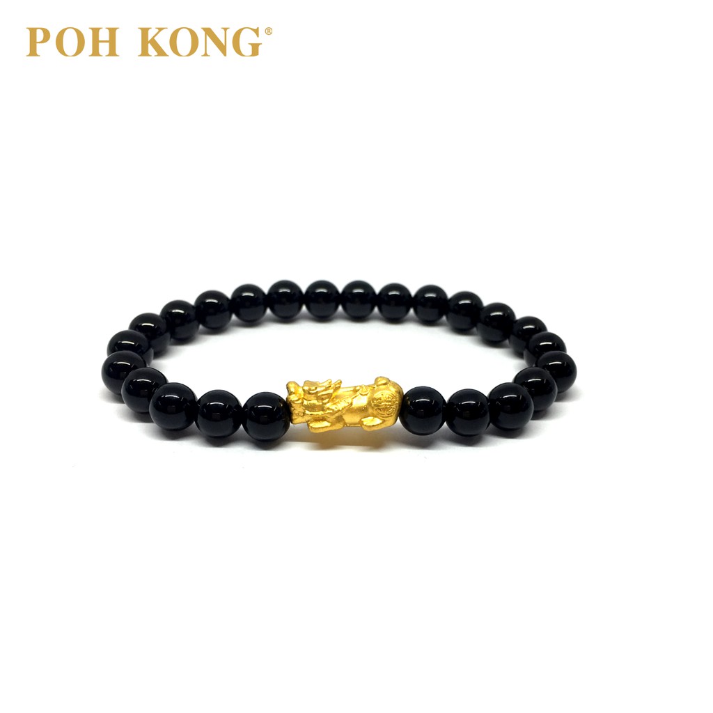  POH  KONG  999 24K Pure Gold PiXiu Black Agate Bracelet  