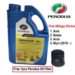 Myvi 1 3 1 5 Alza Perodua Semi Synthetic 5w 30 Engine Oil Oil Filter Minyak Enjin Kereta Shopee Malaysia