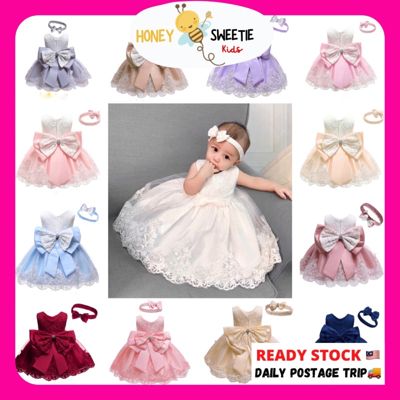 Baby Girl Dress Princess Gown Girls Clothing Fashion Kids Baju Raya Baby Girl Budak Perempuan Aqiqah Birthday Party