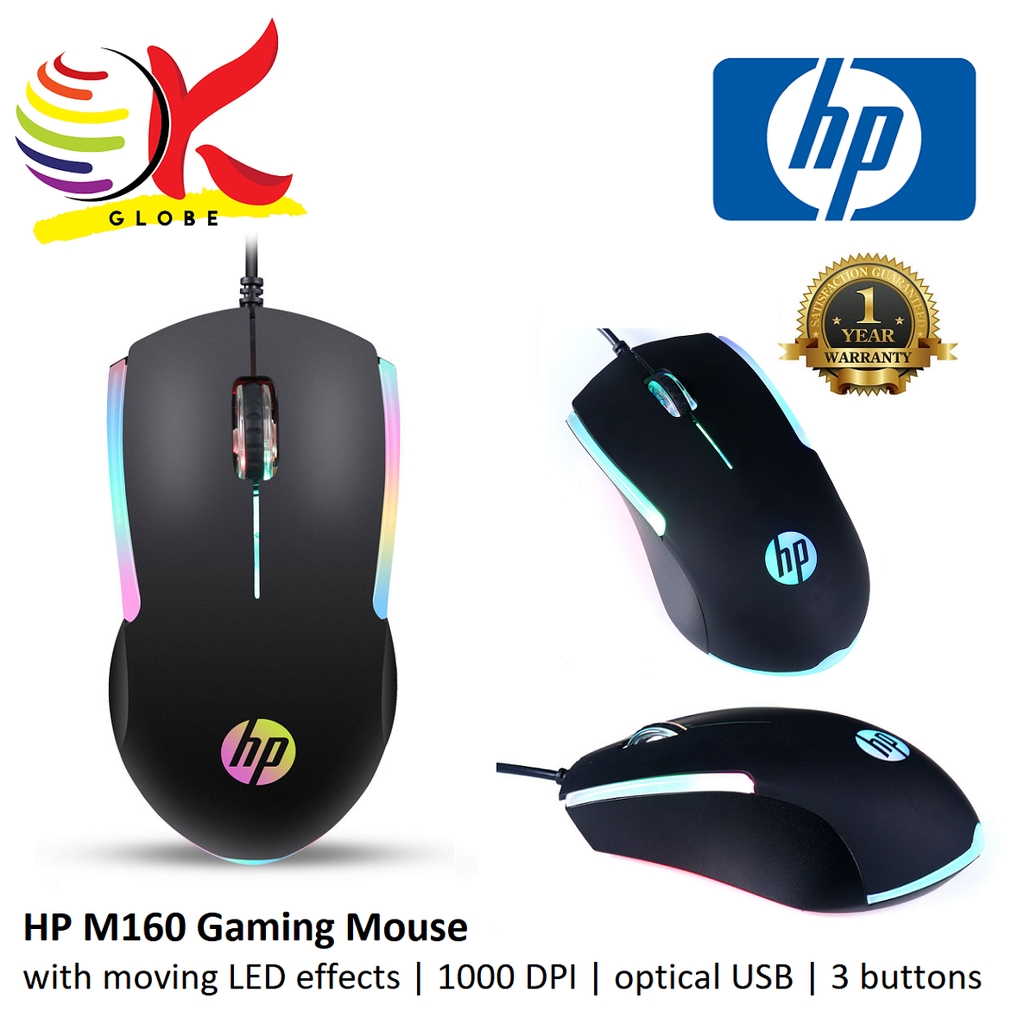 HP M160 OPTICAL USB WIRED GAMING MOUSE WITH MOVING LED EFFECTS AND 3