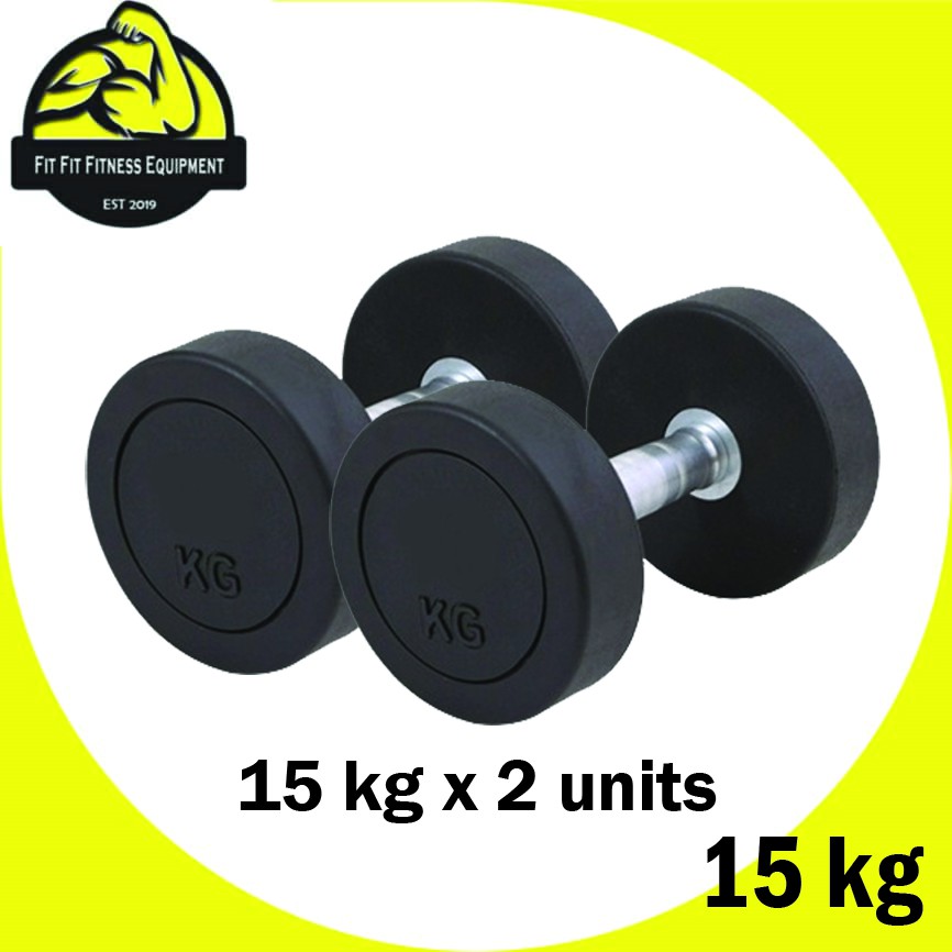 Ready Stocks ✅ Fit Fit Fitness Metal Rubber-Coated Round Fix Weight Dumbbell 17.5kg x 2 pcs (35KG) Fitness Gym Dumbbell