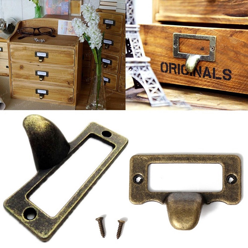 Card File Name Handle Cabinet Handles Tag Stand Brass Antique