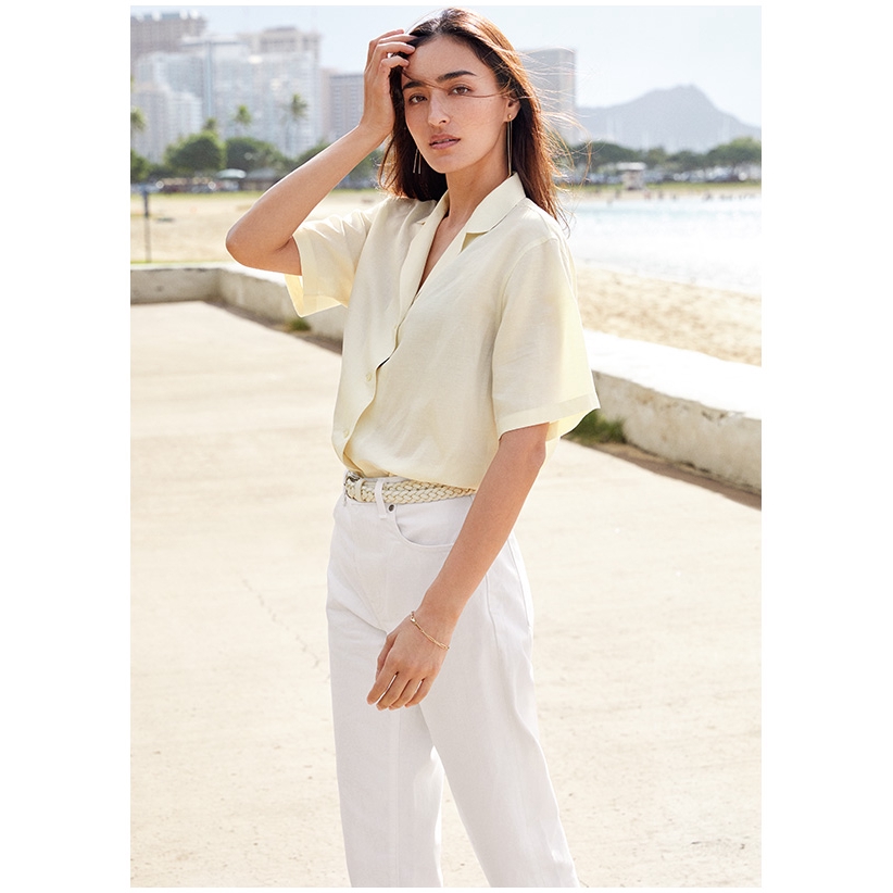 In Stock 5 Colour Uniqlo Summer Women Linen Blend Open Necked Shirt Short Sleeve Retro Shirt 425 468 Shopee Malaysia