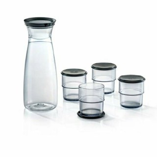 Tupperware Clear Drinking Set (Clear Pitcher 1.3L+ Clear Glass 250ml 4pcs with Lids)