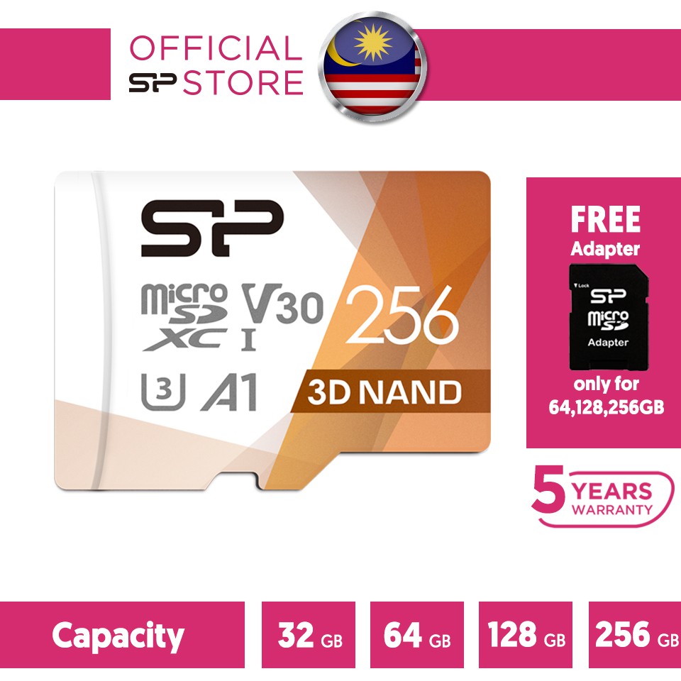 Local Stock Silicon Power 100mbs 256 128 64 32gb Micro Sd Uhs I U1 U3 High Speed Memory Card Shopee Malaysia