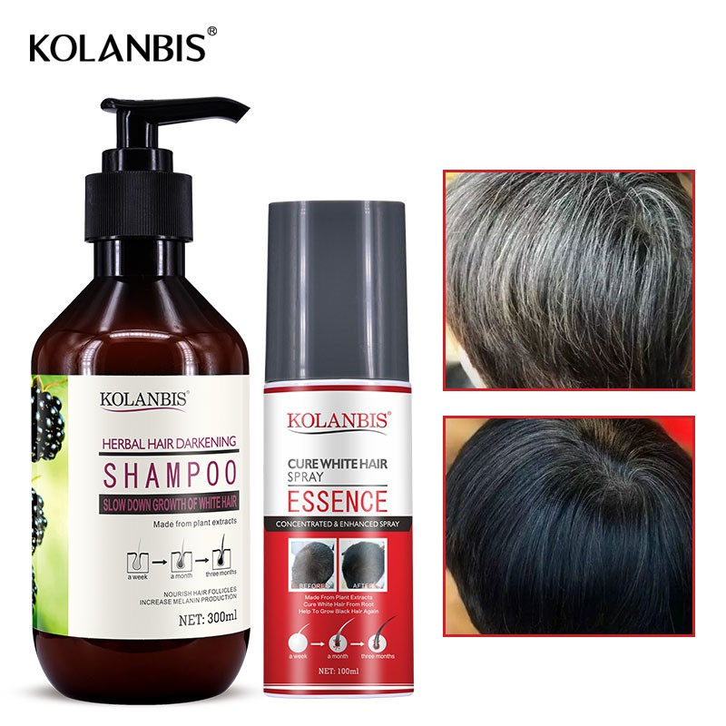 Hair Darkening Shampoo + Cure White Hair Essence Spray Hair Care Reduce  Gray White Hair & Grey Hair Turn Black Treatment | Shopee Malaysia