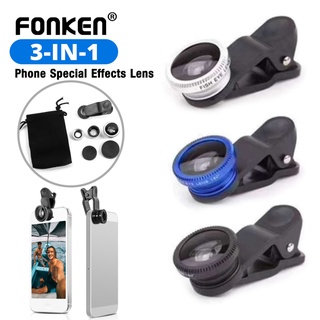 FONKEN 3 in 1 Fisheye Phone Lens Wide Angle Zoom Fish Eye Macro Lenses Camera Kits With Clip Lens On The Phone For Smartphone