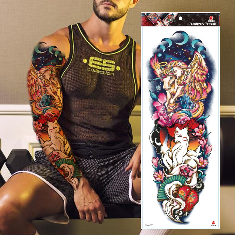 Large Arm Sleeve Tattoo Tiger Skull Owl Waterproof Temporary Tatto Sticker Fox Lion Body Art Full Fake Tatoo Women Men Shopee Malaysia