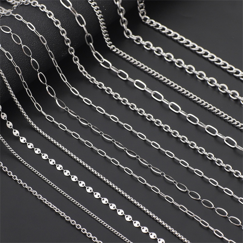 (No hook)1M/Bag Never Fade Stainless Steel Multi Styles Necklace Chains For DIY Jewelry Making Findings Accessories Handmade